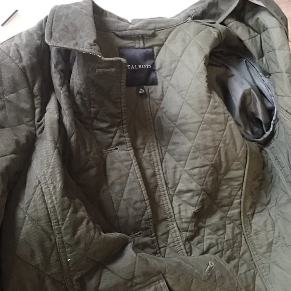 Talbots XL Women’s Quilted Jacket Corduroy Hunter Green Barn/Fisherman Core - Picture 8 of 16